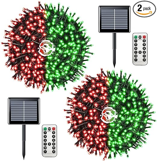 MEXSUSS 2 Pack Red and Green Solar Christmas Lights